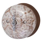 Выключатель BIRONI 2-клавишный, 10А, 250В,73*73*50 мм (в комплекте с одноместной круглой рамкой цвет - Мрамор золото) B2-202-090/18