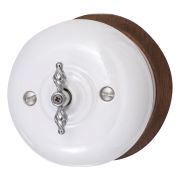 Выключатель BIRONI перекрестный, 10А, 250В, 73*73*50 мм (в комплекте с одноместной круглой рамкой цвет - Перламутр) B2-203-010/18