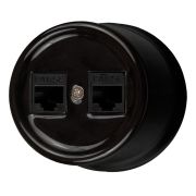 Розетка RJ45 информационная двойная, керамика, цвет черный B1-302-03
