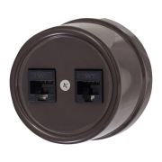 Розетка RJ45 информационная двойная, пластик, цвет коричневый B1-302-22