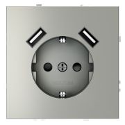 Розетка встраиваемая VOLTUM S70 с заземлением и защитными шторками, 16А, с USB, A+A, (сталь)