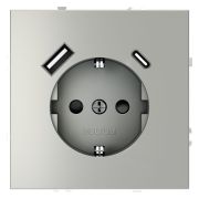 Розетка встраиваемая VOLTUM S70 с заземлением и защитными шторками, 16А, с USB, A+С, (сталь)