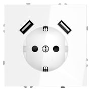 Розетка встраиваемая VOLTUM S70 с заземлением и защитными шторками, 16А, с USB, A+A, (белый глянцевы