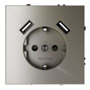 Розетка встраиваемая VOLTUM S70 с заземлением и защитными шторками, 16А, с USB, A+A, (шелк)