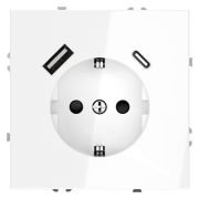 Розетка встраиваемая VOLTUM S70 с заземлением и защитными шторками, 16А, с USB, A+С, (белый глянцевы