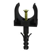 Держатель для труб (клипса) d20мм с дюбелем и саморезом черн. (уп.100шт) Промрукав PR13.0220