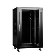 Шкаф монтажный телекоммуникационный напольный SH-05C-18U60/60-BK 19дюйм для распред. и серверн. оборудования 18U 600х600х988мм передн. стеклян. и задн. сплошн. метал. двери ручка с замком черн. (RAL 9004) Cabeus 8555c