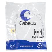 Патч-корд телефонный PC-TEL-RJ12-1.5m 2х6р4с PVC 1.5м бел. Cabeus 7888c