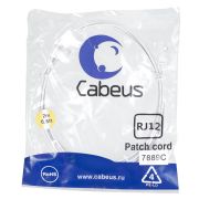 Патч-корд телефонный PC-TEL-RJ12-2m 2х6р4с PVC 2м бел. Cabeus 7889c