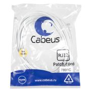 Патч-корд телефонный PC-TEL-RJ12-5m 2х6р4с PVC 5м бел. Cabeus 7891c
