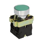 Выключатель кнопочный LAY5-ВА35 без подсветки 1НО+1НЗ цилиндр хром d22мм зел. Электротехник ET012083