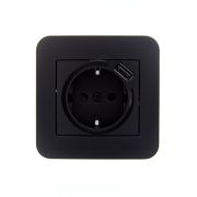 Розетка 1-м СП ASTI 16А IP20 с заземл. с заряд. устройством USB в сборе черн. бархат. LEZARD 7081-4242-181