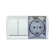Блок ОП Клио 2-кл. выкл. 10А + розетка 1-м 16А 250В с заземл. с прозр. крышкой бел. Universal К2239