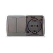 Блок ОП Клио 2-кл. выкл. 10А + розетка 1-м 16А 250В с заземл. с прозр. крышкой сер. Universal К2239-Gr