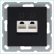 Розетка компьютерная 2-м RJ45 IP20 кат. 6 механизм черн. матов. soft touch Jasmart G6108PB