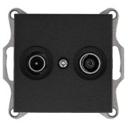 Розетка телевизионная проходная TV + FM 2-м Ф9.5мм механизм антрацит Jasmart G6205B