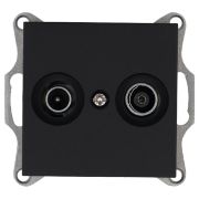 Розетка телевизионная проходная TV + FM 2-м Ф9.5мм механизм черн. матов. soft touch Jasmart G6205PB