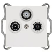 Розетка телевизионная проходная TV + FM + SAT 3-м Ф9.5мм механизм бел. глянцевый Jasmart G6207W