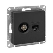 Розетка телевизионная + компьютерная СП Эпика TV + RJ45 кат.5 механизм черн. EKF UP1-SOB-TV+RJ