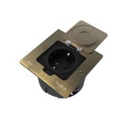 Лючок MultiDesk MDK21 с розеткой 2P+E 16А 250В IP44 с монтажной коробкой для стены фальшпола стола античная латунь SE MDK21102BA