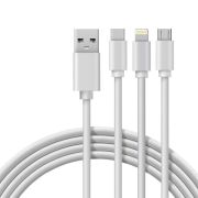 Кабель USB 3в1 Type-С (3А) Lightning (2.4А) micro USB (2А) 1м ПВХ Rexant 18-1127