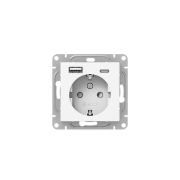 Розетка СП Эпика 16А с 2 USB-A+С с заземл. защ. шторки механизм бел. EKF UP1-SOW-111-USBA+USBC