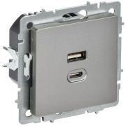 Розетка СП BRITE USB A+C 45Вт высокоск. заряд. РЮ11-2-БрС сталь IEK BR-U22-045-K46