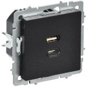Розетка СП BRITE USB A+C 45Вт высокоск. заряд. РЮ11-2-БрЧ черн. IEK BR-U22-045-K02