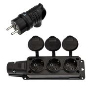 Набор розетка 3-м переносная + вилка угловая 16А IP54 каучук Rexant 111-002-113