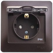 Розетка 1-м СП 1мод. Glossa 16А IP44 с заземл. защ. шторки с крышкой в сборе шоколад SE GSL000848