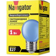 Лампа светодиодная 71 829 NLL-G45-1-230-B-E27 1Вт шар E27 176-264В син. Navigator 71829