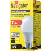 Лампа светодиодная 61 473 NLL-A60-7-12/24-4K-E27 7Вт грушевидная матовая 4000К нейтр. бел. E27 560лм 12-24В низковольтная Navigator 61473